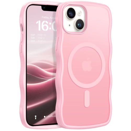 BENTOBEN Magnetic for iPhone 13 Case iPhone 14 Case, Cute Wavy [Compatible with MagSafe] Matte Anti-Slip Bumper Women Girls Boys Protective Cover for 13/14 6.1" Light Pink
