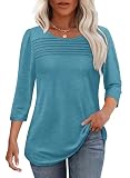 Tops for Women Trendy Summer 3/4 Length Sleeve Plus Size Fashion Blouses Dressy Casual Flowy Spring Clothes Travel Outfits Turquoise M