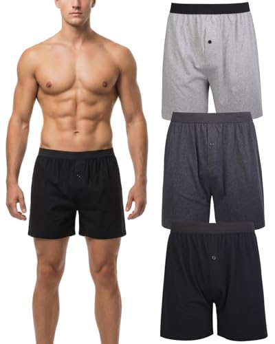 Pure Look Men’s Cotton Blend Loose Fit Soft Knit Solid Color 3-Pack Boxer Shorts, Assorted, Large