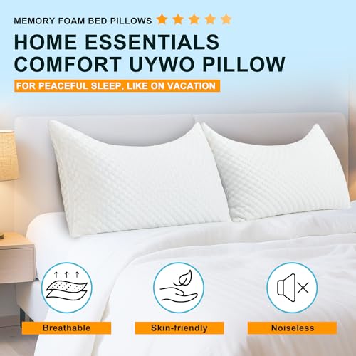 UYWO Adjustable Side Sleeper Pillow for Neck and Shoulder Pain Relief, Cooling Shredded Memory Foam Pillows for Sleeping, Queen Curved Bed Pillows Firm and Soft (1, White, U-Shape)