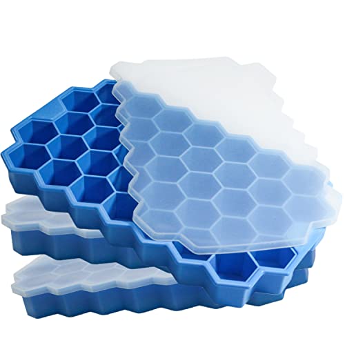 Ice Cube Trays for Freezer with Lid-37 Grid Silicone Ice Cube Molds Ice Maker Ice Pack for Ice Tea, Easy-Release Reusable Ice Cube in Mini Fridge or Ice Bucket for Cocktail bar or Iced Coffee Cup