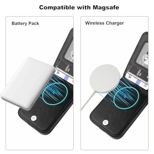 Image of KIHUWEY for iPhone 13 Case Wallet Compatible with MagSafe Wireless Charging, Credit Card Holder, RFID Flip Leather Magnetic Clasp Kickstand Heavy Duty Protective Cover 6.1 Inch (Black)
