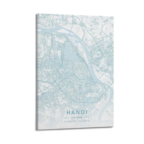 Poster Hanoï art mural moderne décoration esthétique toile lignes bleues 20x30 cm