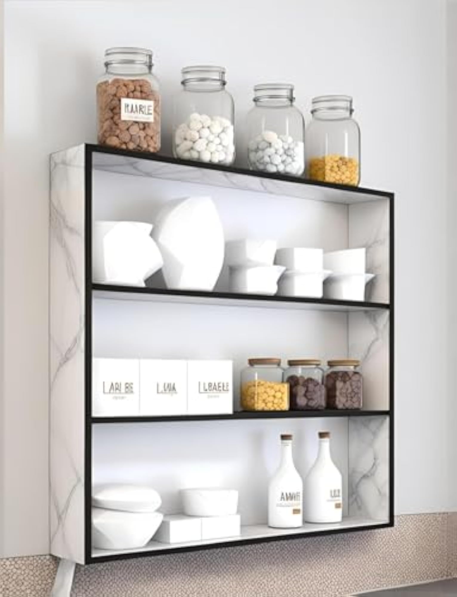 Marble Finish Kitchen Storage Cabinet, MDF