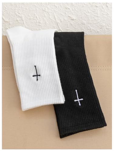 SHENHE Women's 2 Pairs Cross Print Knit Socks Breathable Sports Running Crew Socks4