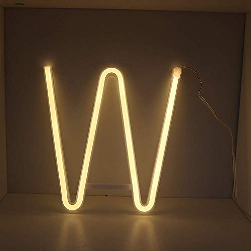 Image of ENUOLI LED Alphabet Marquee Neon Light Warm White Letter Neon Sign (W) | A-Z Neon Letter Sign Battery /USB Powered Decorative Word Neon Lights for Home Bar Cafe Party Festival Christmas Birthday