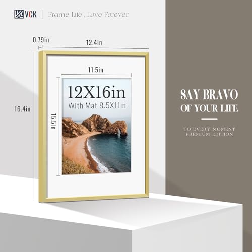 Image of VCK 12x16 Frame Gold Metal, Real Glass, 8.5x11 Mat, Set of 6, for Picture