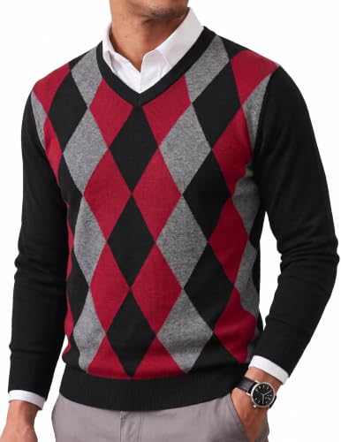Image of COOFANDY Mens Casual V Neck Sweater Knit Slim Fit Long Sleeve Pullover Top