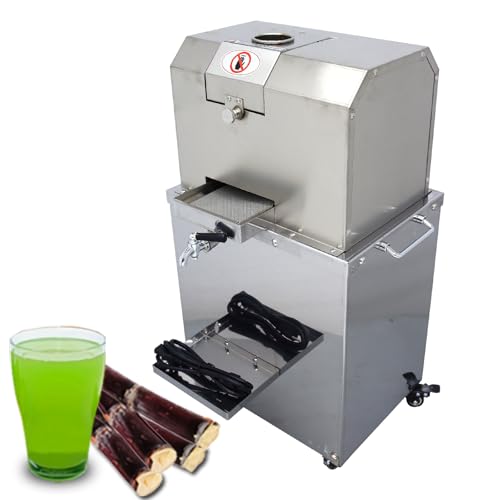 Banfluxion 110V 800W Electric Sugarcane Press 4 Rolls Vertical Sugar Cane Ginger Press Juicer Stainless Steel Sugarcane Juicer Grinder Extractor with Top Feed Port and 2 Sets Peeling Knives
