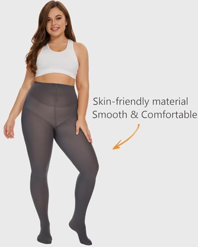 Image of DUCMODA Plus Size Tights for Women, Ultra Soft Solid Color Semi-Opaque Pantyhose, Nylon High Waist Stockings 1X 2X 3X 4X