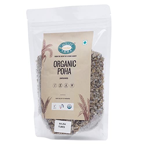 Image of Millet Amma Organic Bajra Poha 1 Kg (2 Packs of 500 Gms) | Rich in Iron and High Protein | Best Choice for Making Poha and Health Snack Recipes | Millet Flakes for a Healthy and Nutritious Breakfast
