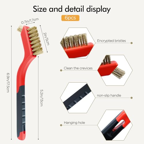 Image of 3 Pcs Red + 3 Pcs Blue, Wire Brush Set, 7 Inch | Stainless Steel /Brass /Nylon, Cleaning Rust, Welding Slag Removal, Paint and Dirt Removal, Sturdy And Durable