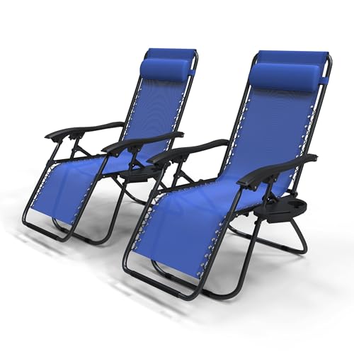 vounot® Lot de 2 Chaise Longue inclinable avec Support de Gobelet Amovible Chaise de Jardin Pliable en Textilène Chaise Longue avec...