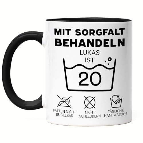 Kiddle-Design Personalisierte Tasse 20. Geburtstag - Mit Sorgfalt behandeln das Gute St&uuml;ck ist 20-20ter Geburtstag Lustiges Geschenk Frau Mann, Tasse Schwarz