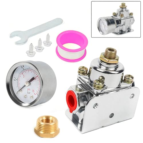 BARTOO Upgrade Adjustable Fuel Pressure Regulator Carburetor with Gauge, 4