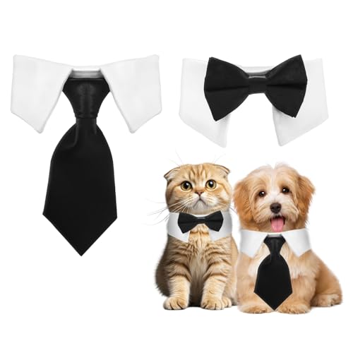 YUXIANLB Pet Bow Tie Collar, 2 Pack Black Adjustable Dog Cat Bowtie Neckwear for Weddings Photo Shoots Special Occasion, Comfortable Stylish Grooming Accessory for Daily Wear, Pets Formal Dress Collar