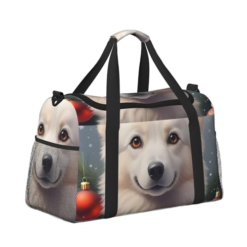 Merry Christmas Dog Print Travel Duffle Bag - Foldable Personal Item Travel Bag for Women & Men,Carry-On Convertible Crossbody Tote Bags with Adjustable Shoulder Strap & Pockets 13x10.2x19.7 in3