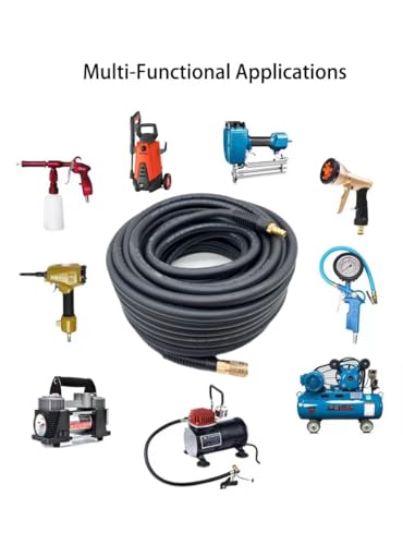 SYXQT Hybrid Air Hose 3/8-Inch x 100FT,Air Compressor Hose 300 PSI Heavy Duty,Lightweight,Kink Resistant,All-Weather Flexibility with 1/4-Inch Industrial Air Fittings and Bend Restrictors,Black