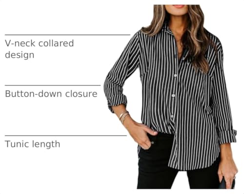 Image of siliteelon Striped Button Down Shirts Women Cotton Long Sleeve Work Blouses