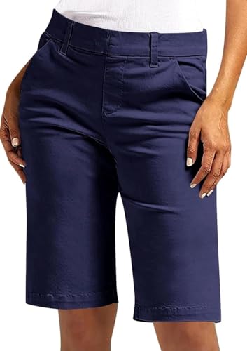 Matty M Women’s Bermuda Shorts - Stretch Casual Knee Length Shorts with Pockets for Summer (US, Alpha, X-Large, Regular, Regular, Navy)