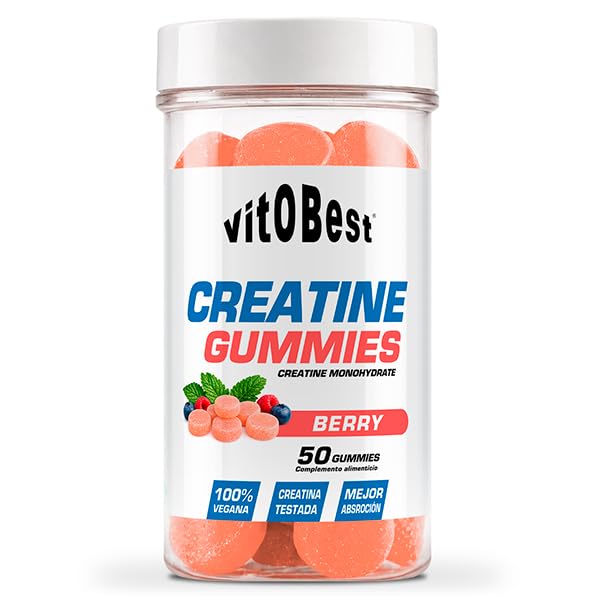 VITOBEST | Gominolas de Creatina Monohidrato - Creatina Gummies | Creatina monohidrato en formato gominola | Cómoda, práctica y sin necesidad de agua | Sabor Frutos rojos - 50 Gominolas