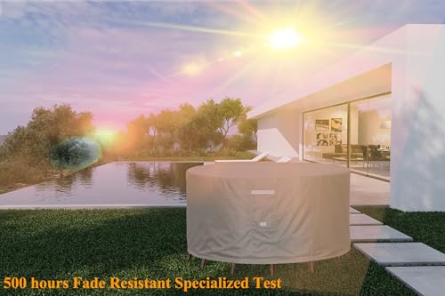 Heavy-Duty-Waterproof-Patio-Furniture-CoversFade-Resistant-Round-Outdoor-Table-and-Chair-Covers-Round-96Diax28H-Beige