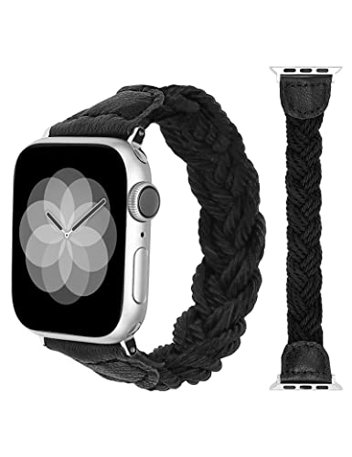 Image of Minyee Compatible with Apple Watch Band Braided 41mm 40mm 38mm 42mm 44mm 45mm 46mm 49mm Women,Solo Loop Stretchy Slim Elastic Woven Cute Bracelet Strap for iWatch Series 10 9 Ultra SE 8 7 6 5 4 3 2 1