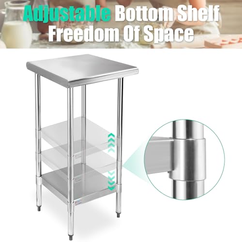 Image of STABLEINK NSF Stainless Steel Small Table 18x24 Inches, Metal Prep & Work Table with Adjustable Undershelf, for Commercial Kitchen, Restaurant, Hotel, Bar and Garage