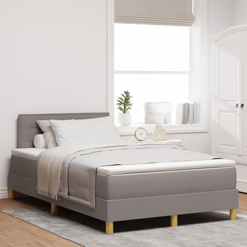 Teenpull Cama con somier de 120 x 190 cm con colchón, cabecero, tela, color topo, cama tapizada para dormitorio, marco de cama estable