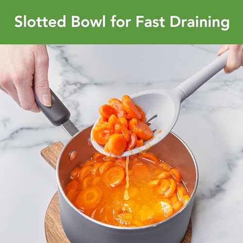 Image of Tovolo Flex Core Silicone Slotted Deep Spoon for Cooking Mixing Baking, Dishwasher Safe BPA Free All Silicone Kitchen Spoon Utensil Heat Resistant Nonstick Safe Slotted Serving Spoon, Oyster Gray