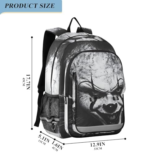 Creepy Clown Face Backpack for Women Men Travel Laptop Daypack Shoulder Bag Book Bag Daypack with Reflective Strip 12.9” × 17.7”4