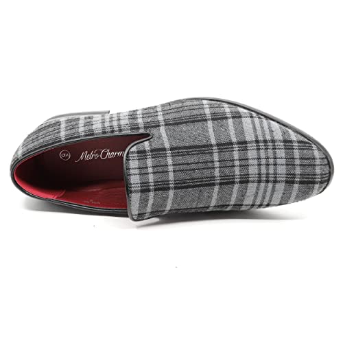 Men's Vintage Plaid Fashion Smoking Slipper Dress Tuxedo Loafers Slip On Shoes SM-504