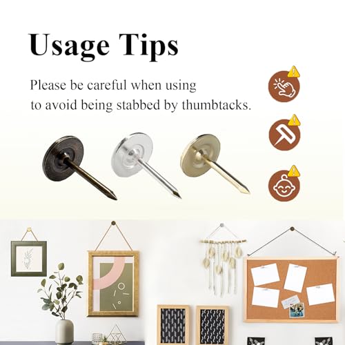 Galdexi 100pcs Upholstery Thumb Tacks for Wall, 7/16 Inch Heavy Duty Flat Head Push Pins, Decorative Long Wall Tacks Nails for Office Home Furniture Decor Fabric Wooden Photo, Bronze