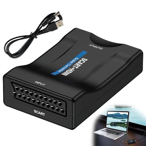 Fogbush Scart to HDMI Converter Scart to H-DMI Adapter 720P/1080P Switch Converter Adapter with 1M USB Power Cable for PS1 PS2 PS3 Old DVD Player TV HD Monitor Projector VHS Sky Blu-Ray