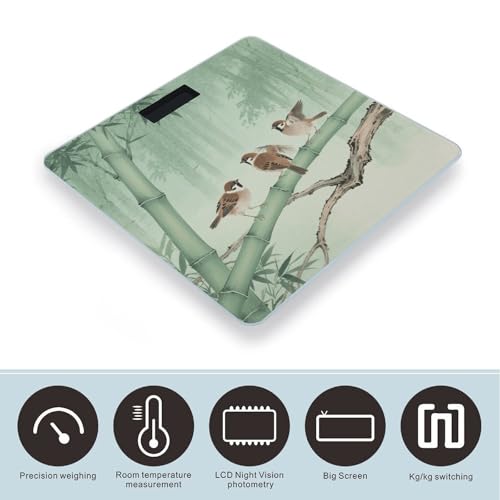 Báscula digital de baño con diseño aves marrones en bambú miniatura 3