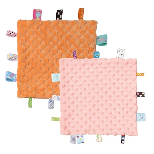 Image of CREVENT Security Blanket for Babies, Soft Baby Lovey Comforter, Sensory Plush Blanket for Baby Girls, Calming Sleep Companion, 10 inch x 10 inch 2pcs