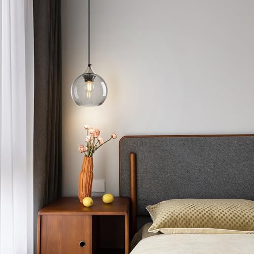 Image of Light Grey Glass Pendant Lights Kitchen Island Globe Pendant Light Fixtures Modern Pendant Lighting for Bedroom Living Dining Room Light Fixture (5.9 in, 1 Pack)