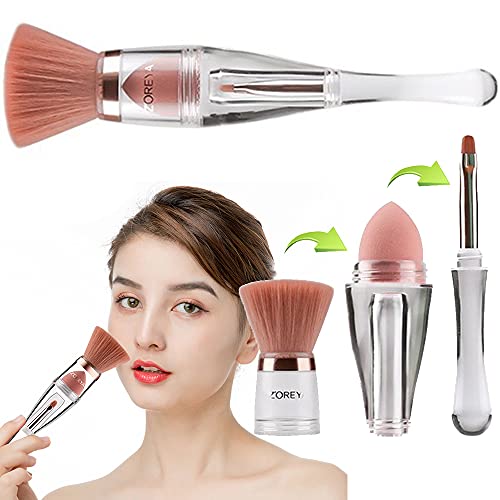 ZZJB Ladies Professional Makeup Brush Set 3 in 1 Multifunctional Makeup Brush. Foundation brush, contour brush, powder puff and lip brush, easy to carry (Pink)