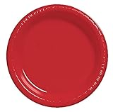 Creative Converting 50-Count Touch of Color Plastic Banquet Plates, Classic Red