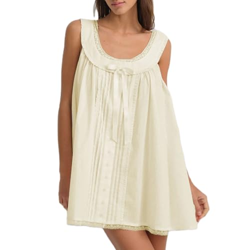 Image of Women Y2K Babydoll Mini Dress Cute Bow Lace Trim Pleated Ruffle Short Sundress Casual Party Vacation One Pieces