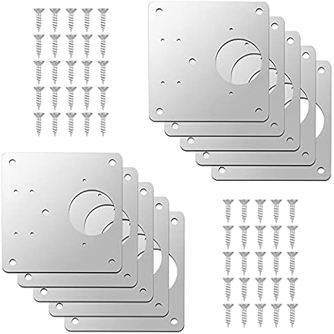 10 Pcs Hinge Repair Plate, Kamtop Cabinet Hinge Repair Brackets with Hole and 50 Screws, Stainless Steel Flat Fixing Brace Brackets Kitchen Door Hinge Repair Plate Kit for Furniture Cupboard Drawer Cover