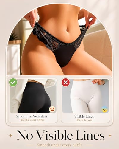 Image of ALL OF SHE Seamless Underwear women Pack Thongs for Women No show Sexy Breathable Panties Ladies Lace Thong 6 Packs XS-XL
