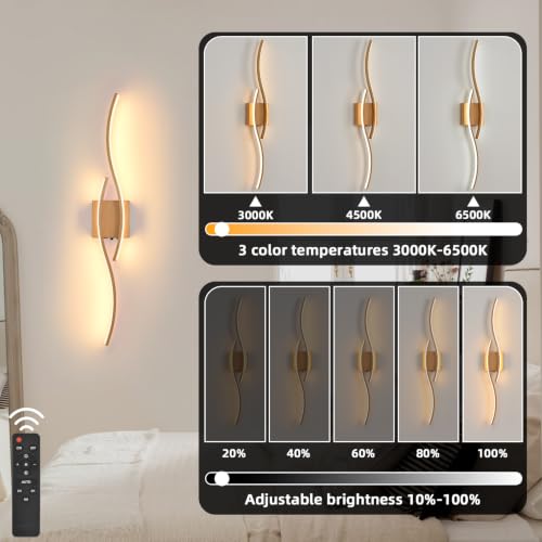Image of Battery Powered Wall Sconces Set of 2, Wood 31.4 inch LED Dimmable Wall Sconce with Remote Control /Timer /Memory, USB Rechargeable Wall Lights for Living Room, Bedroom, Hallway Wireless scones Lighting