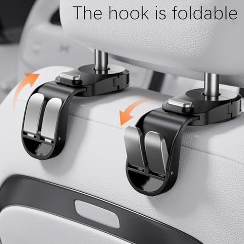 Image of Car Seat Headrest Hook Compatible with Toyota Corolla CrossDouble Metal Headrest Hanger for Handbags, Coats, Bottles & Grocery Bags | Retractable Purse Holder Accessory (Black, Pack of 1)