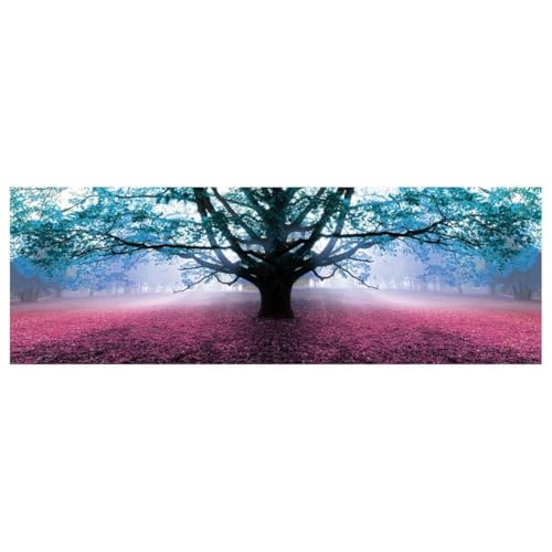 LOLAhome   Cuadro para cabecero en Lienzo de Árbol de la Vida de 150x50 cm. Estilo paisajístico Azul y Rosa para Dormitorio. Aporta frescura, Color y un Aire romántico y Actual a tu hogar.