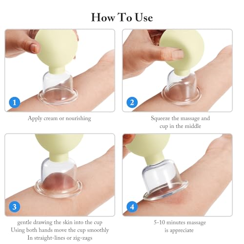 Image of BBTO 4 Pcs Glass Facial Cupping Set Silicone Vacuum Suction Massage Cups Skin Tightening Therapy for Face Body Eyes Back Shoulder Pain(Yellow)