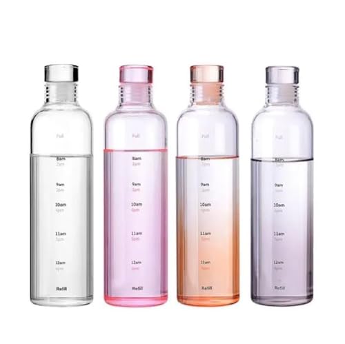 Image of PAJOMA Stylish Glass Water Bottle, Leakproof, Non Toxic, Reusable, Healthy Hydration Bottle, Ice Cube, Lightweight, Home, Office, Gym, Screw Lid, Sustainable (Available Color)(Pack Of 4)