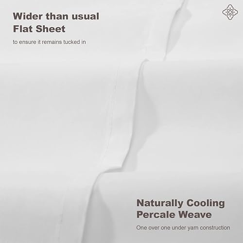 Miniatura 4 de BIOWEAVES Juego de 4 sábanas de tejido de percal de 100 % algodón orgánico, crujientes, suaves y naturalmente refrescantes, de 300 hilos, con