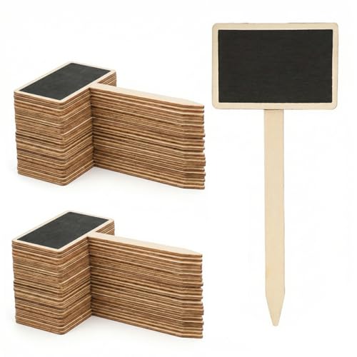 VAEIORP Set de 40 Etiquetas de Madera para Plantas con Rotulador, Etiquetas T Shape Resistentes al Clima para Interior, Jardín y Huerto (15 x 6,5 cm) (Negro)