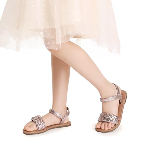 Image of DREAM PAIRS Girls Sandals Classic Open Toe Braided Flat Sandals Summer Dress Shoes
